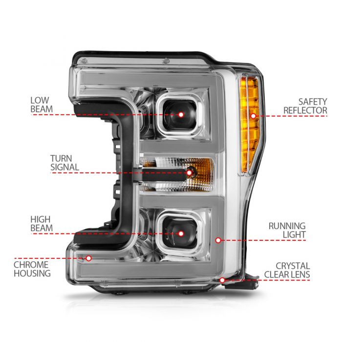 ANZO - 2017-2019 FORD SUPER DUTY FULL LED PROJECTOR SWITCHBACK PLANK HEADLIGHTS CHROME-Headlights-Deviate Dezigns (DV8DZ9)